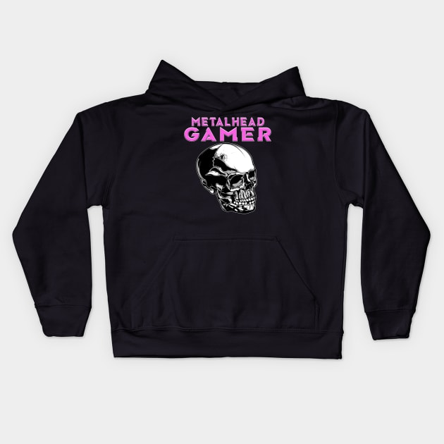 Metalhead Gamer Full Skull Pink Kids Hoodie by Shawnsonart